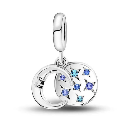 925 Sterling Silver Star Moon Beads Charms Fit Bracelet DIY