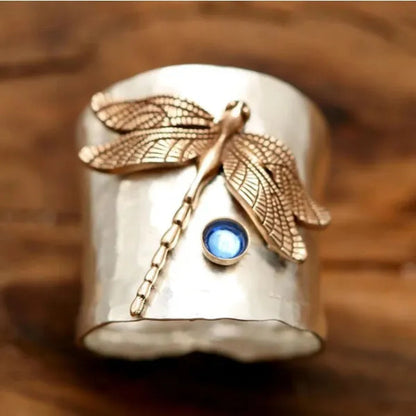 Punk Jewelry with A Unique Steam Victorian Style Twist Ring  Dragonfly Ring September Birthstone Sapphire
