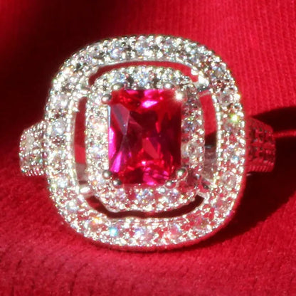 Princess  Silver Natural Ruby Gemstones Birthstone Bride Wedding Engagement Strange Ring Size 6 7 8 9 10