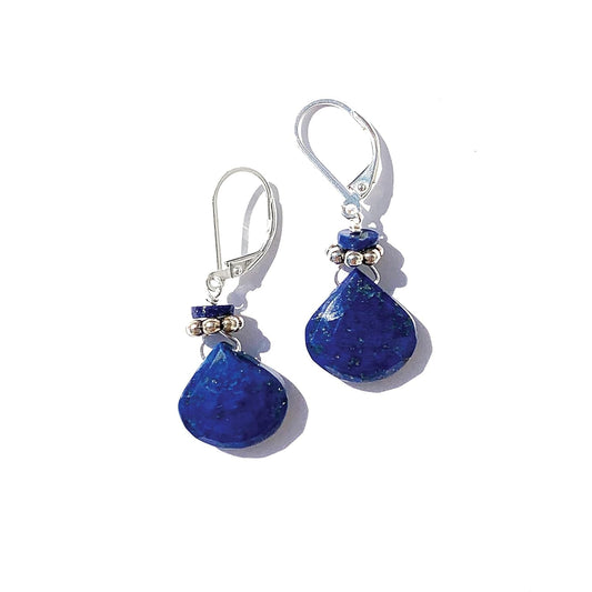 Blue Earrings Lapis Lazuli, Royal Blue Natural Stone, Faceted Dangle Minimalist, Vintage Boho Chic 925 Sterling Silver Jewelry, Gift for Her