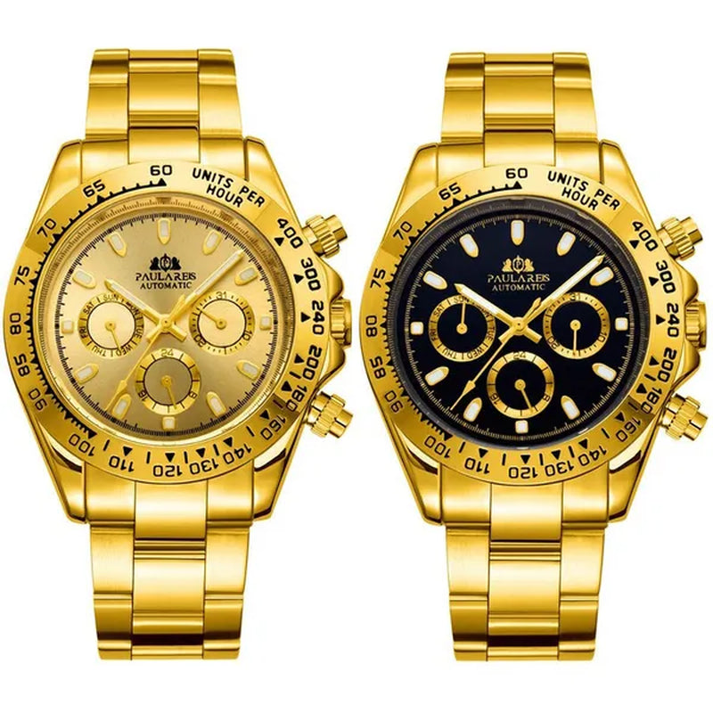 Automatic Watches Self Wind Mechanical Gold Stainless Steel Glacier Ice Blue Dial Chestnut Brown Bezel Luminous Men Watch