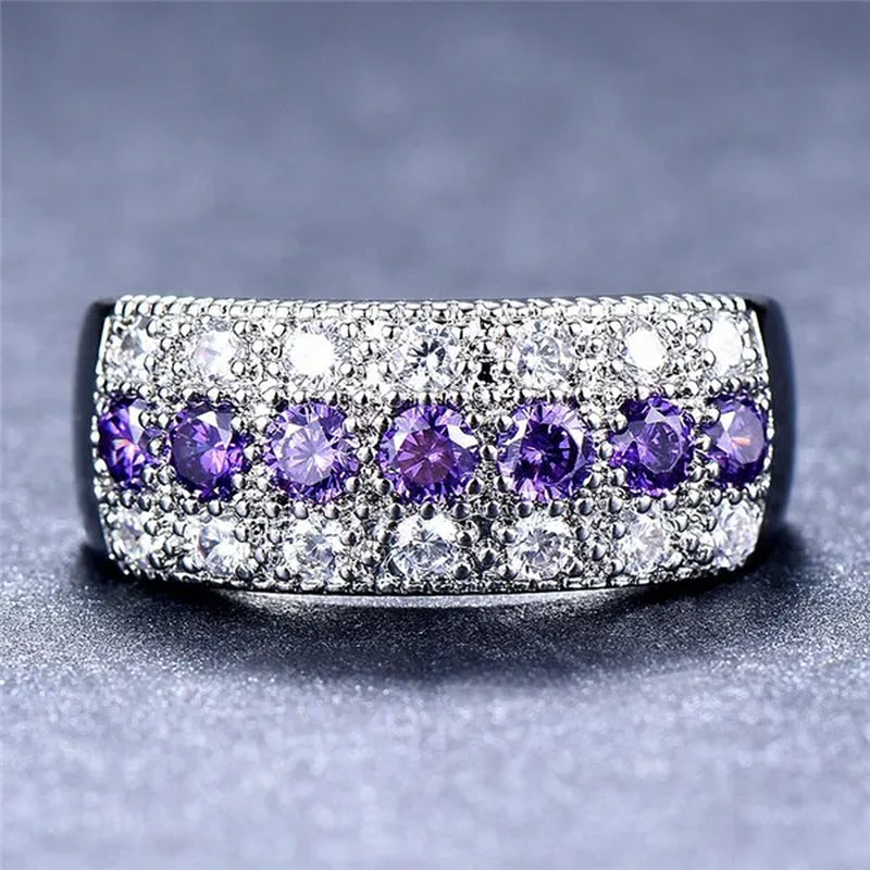 Exquisite 925 Sterling Silver Ring Purple Amethyst Diamond Wedding Band Engagement Ring Jewelry Gifts Ring Size 6-10