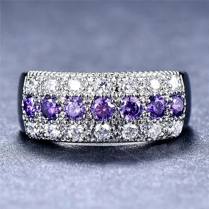 Exquisite 925 Sterling Silver Ring Purple Amethyst Diamond Wedding Band Engagement Ring Jewelry Gifts Ring Size 6-10