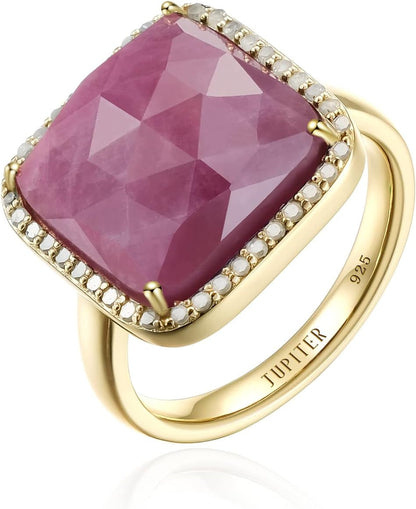 Natural Gemstone Rings, 925 Sterling Silver Genuine Gemstone Square Ring with Diamonds for Women Girls, Birthstone Rings Jewelry Gifts for Valentine'S Day, Birthday (Available 6,7,8)