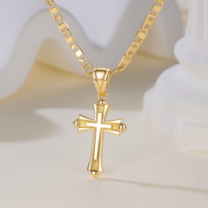 Cross Necklace for Women 14K Gold Cross Necklaces for Women Double Cross Pendant Gold Cross Chain Non-Tarnish Cross Jewelry Womens Gifts 48Cm Mariner Chain