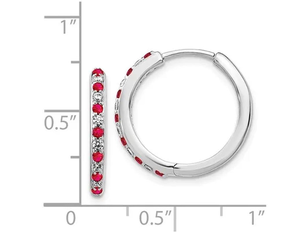 1/5 Carat (Ctw) Ruby & Diamond 1/6 Carat (Ctw) Hoop Earrings in 14K White Gold