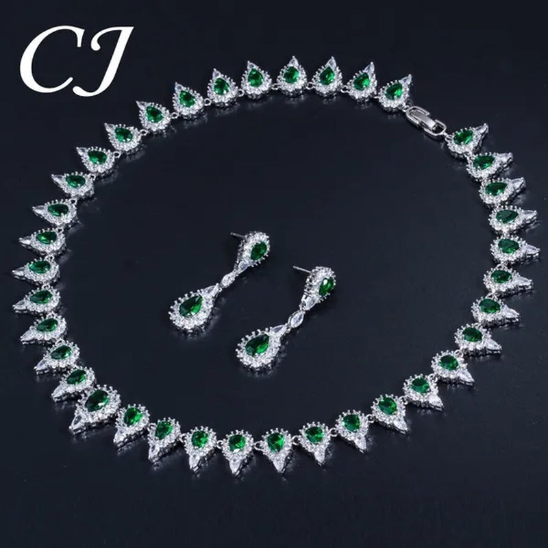 CANDICE Stunning Pave Yellow Citrine Luxury Jewelry Pear Shape CZ Crystal Choker Necklace And Earrings Bride Set for Women Party Wedding Accessories