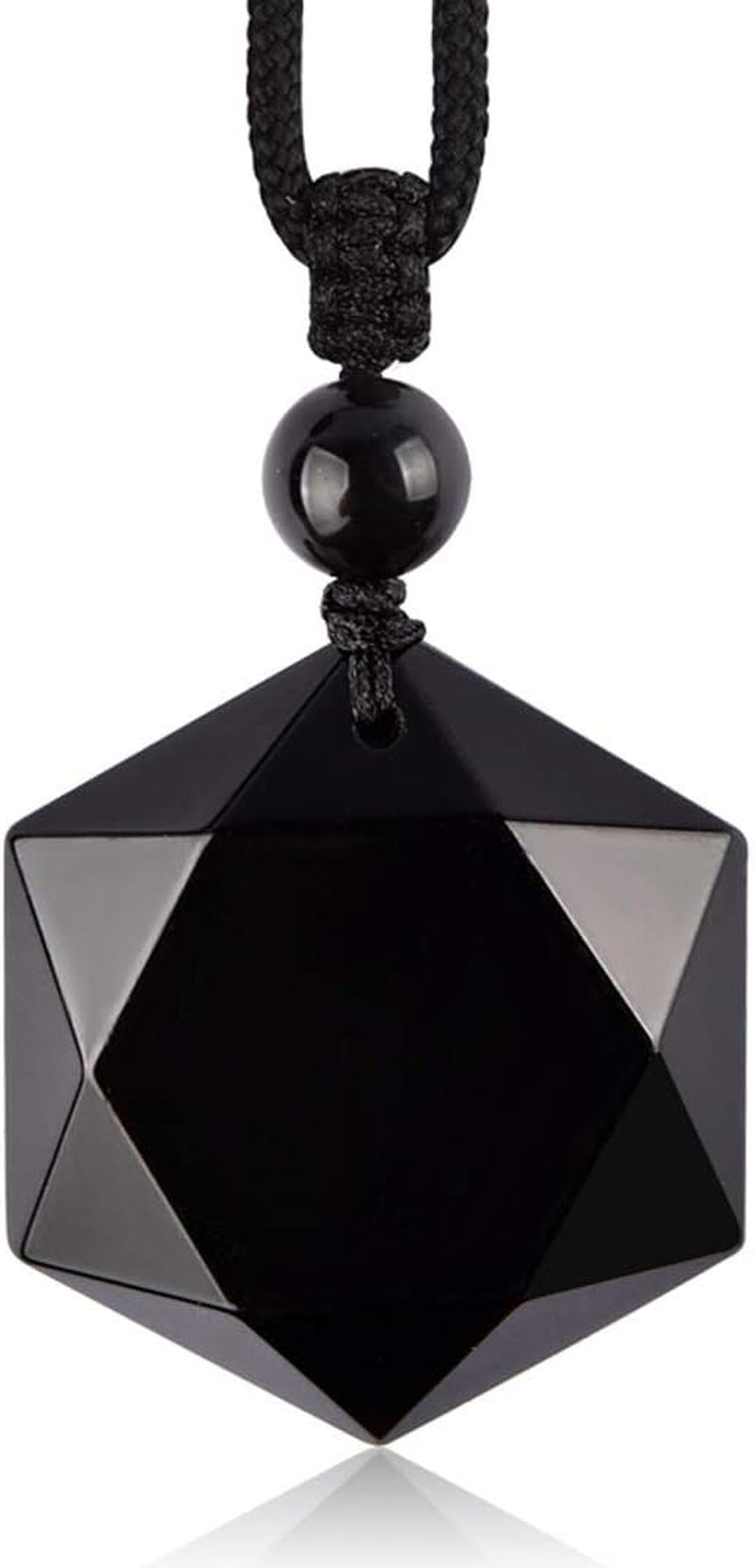 Women'S Necklaces Men'S Necklaces Pure Natural Obsidian Hexagon Pendant Necklace Adjustable Cord Gemstone Pendant Religious Jewelry for Men Women