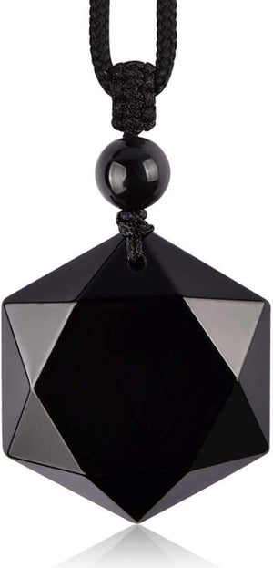 Women'S Necklaces Men'S Necklaces Pure Natural Obsidian Hexagon Pendant Necklace Adjustable Cord Gemstone Pendant Religious Jewelry for Men Women