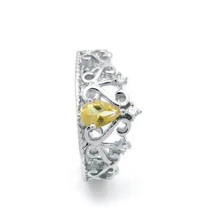 CoLife Jewelry Vintage Silver Gemstone Ring for Girl 4mm*6mm Natural Citrine Ring Fashion 925 Silver Crown Ring