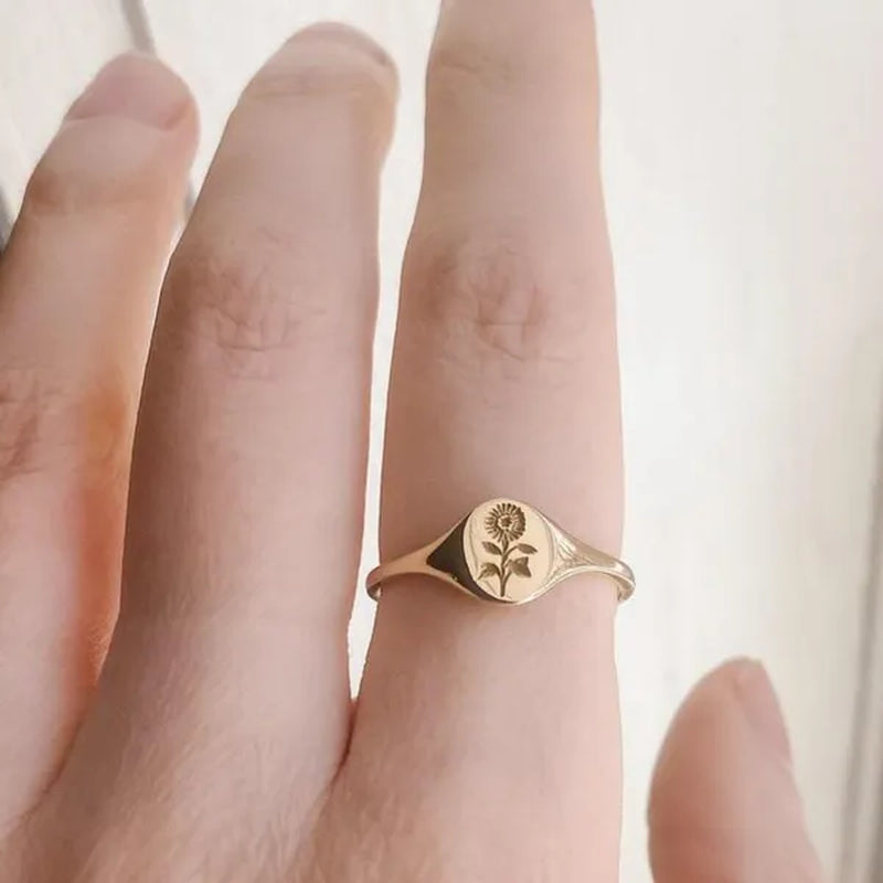 (3 Color)Simple Classic Fashion Sunflower Flower Ring Elegant Woman Engagement Ring Exquisite Wedding Anniversary Gift Ring Band Mother Birthday Christmas Party Ornament Size US4-11