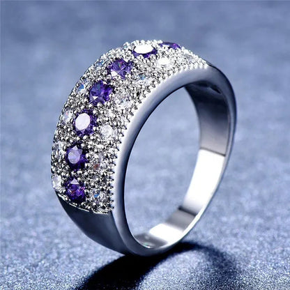 Exquisite 925 Sterling Silver Ring Purple Amethyst Diamond Wedding Band Engagement Ring Jewelry Gifts Ring Size 6-10