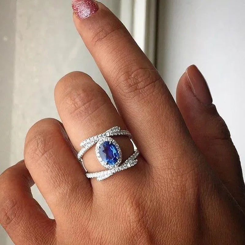 Dazzling Bridal Wedding Jewelry Luxury Blue Sapphire Ring Anniversary Gift Party Engagement Premium Jewelry Christmas Gift Ring Size 4-12