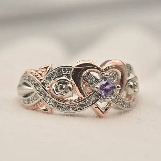 New Rose Princess Square Ring European and American Love Shape Ring Bride Wedding Marriage Ring Size 5-11