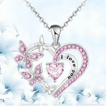 Exquisite Fashion Creative Women's Butterfly Necklace Crystal Butterfly Jewelry Love Pendant Butterfly Necklace Women's Wedding Jewelry Birthday Party Anniversary Gift Jewelry