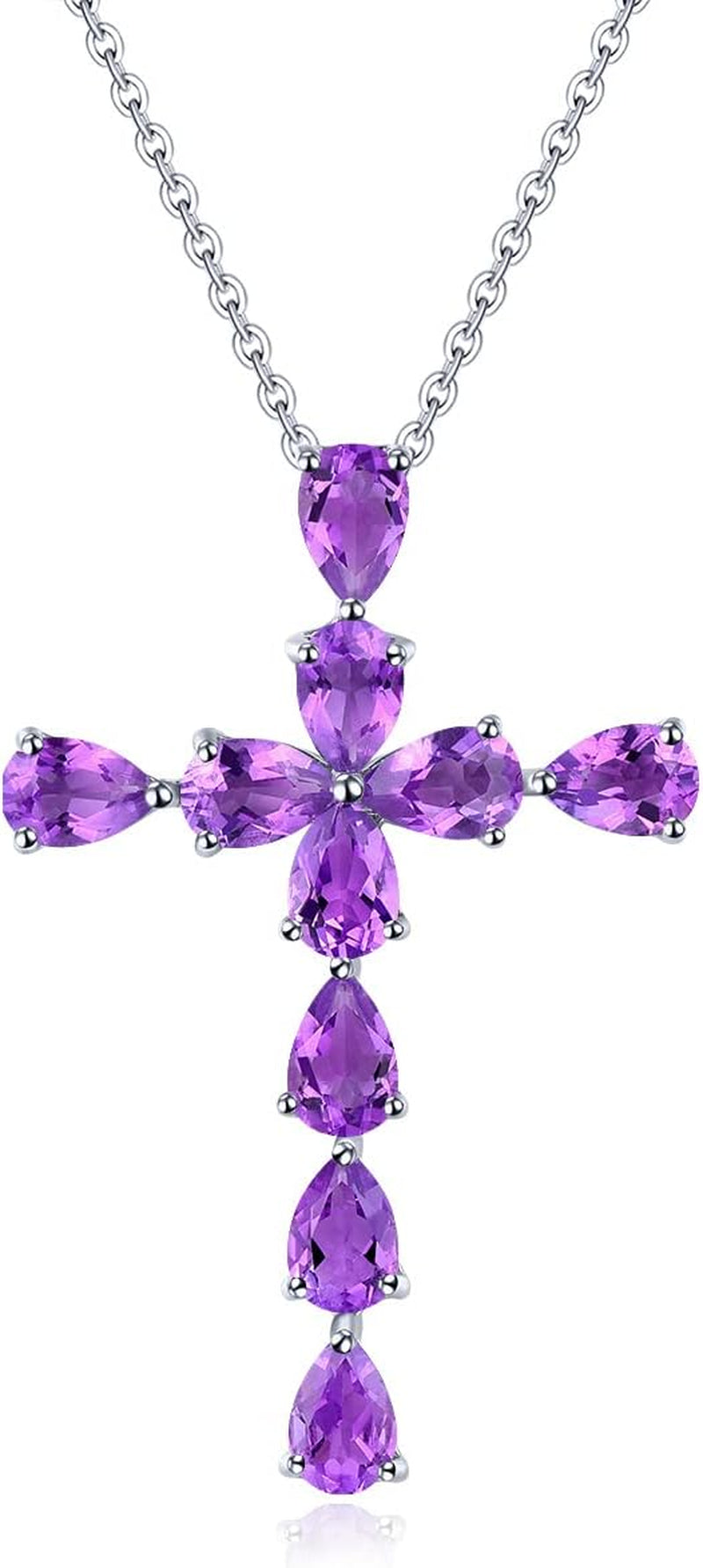 Cross Pendant for Women Girls Sterling Silver Solid 925 Setting Natural Gemstone Amethyst Citrine Peridot Blue Topaz Garnet Rhodium Plated Fine Jewelry Monday'S Day for Her