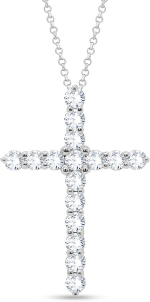 1.14 Ct round Cut Natural Diamond Religious Cross Pendant with 18" Chain in 10K Real Solid White Gold (Clarity I2-I3, Color I-J) Mother'S Day Gifts
