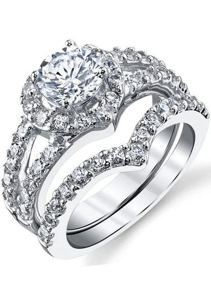 Women's Round Brilliant Cut Heart Shaped Sterling Silver 2-Pc Bridal Set Engagement Wedding Ring Bands Cubic Zirconia
