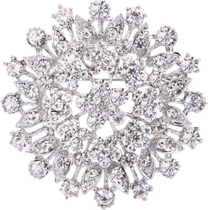 Women'S Austrian Crystal Elegant Flower Leaf Bridal Corsage Brooch Pin