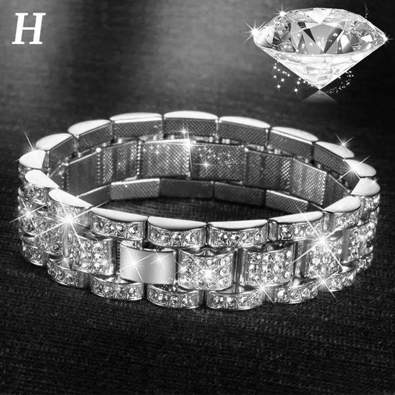 New Men'S Women'S Fashion Diamond Bracelet Gold/925 Silver Plated Bracelet Luxury Bracelet Byzantine Chain Cuban Chain Birthday Holiday Gift (8 Inch)