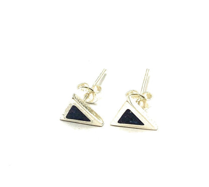 Triangle Lapis Lazuli Mosaic Micro Mosaic Sterling Silver Stud Earrings, Semi Precious Gemstone by Hstudio