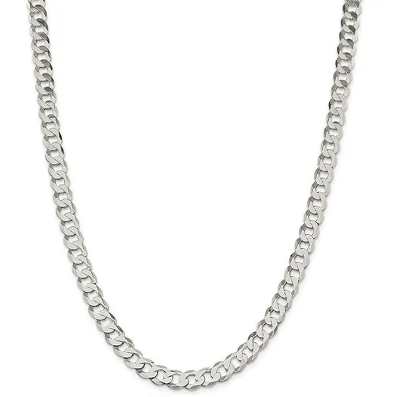 Fashion Solid 925 Silver 8Mm Close Link Flat Curb Cuban Chain Necklace with Secure Lobster Lock Clasp