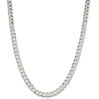 Fashion Solid 925 Silver 8Mm Close Link Flat Curb Cuban Chain Necklace with Secure Lobster Lock Clasp