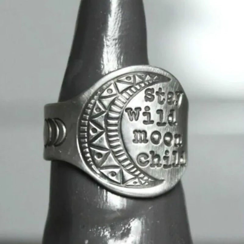 Europe and America Men's and Women's Fashion Jewelry Vintage 925 Sterling Silver'Stary Wild Moon Child' Ring Couples Love Ring Size 6-13