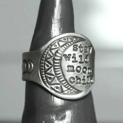Europe and America Men's and Women's Fashion Jewelry Vintage 925 Sterling Silver'Stary Wild Moon Child' Ring Couples Love Ring Size 6-13