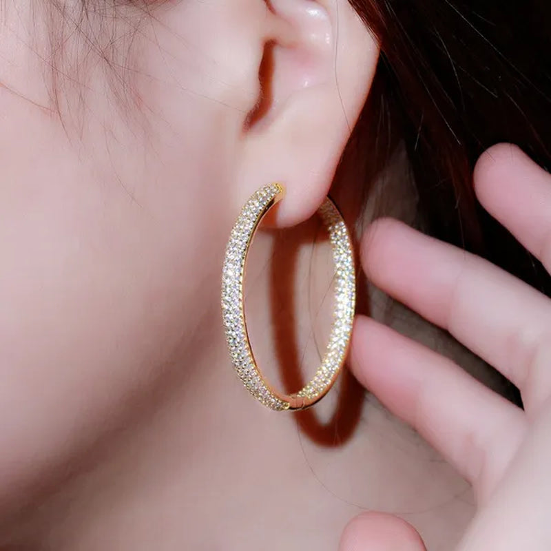CANDICE European American Fashionable Large Hoop Earing Full Micro Shining AAA CZ Zirconia Silvery Golden Women Earrings Jewelry