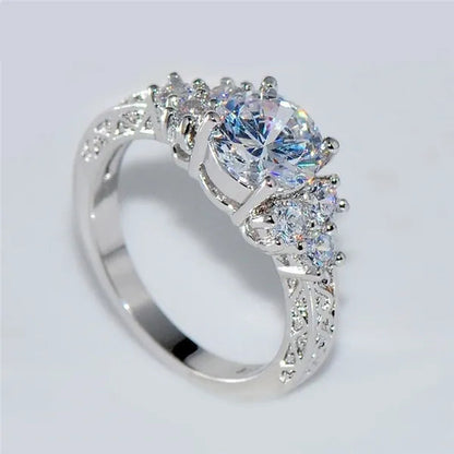 Luxury Fashion Women 18K White Gold Jewelry Princess 925 Silver White Sapphire Diamond Cubic Zircon Ring Size 4-12