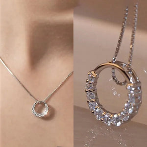 Exquisite 925 Sterling Silver Plated Moissanite Diamond Circle round Pendant Necklaces for Women Party Necklace Dress Accessories