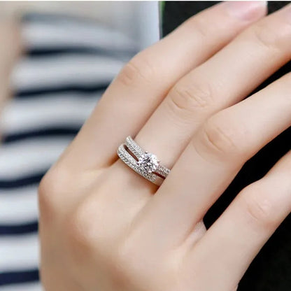 925 Sterling Silver Round Cut AAA CZ Engagement Wedding Ring Set for Women Girl Size 4 5 6 7 8 9