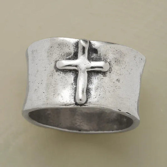 Antique 925 Genuine Solid Sterling Silver Faithful Cross Ring Anniversary Jewelry Size 6 7 8 9 10 (S925 STAMP)