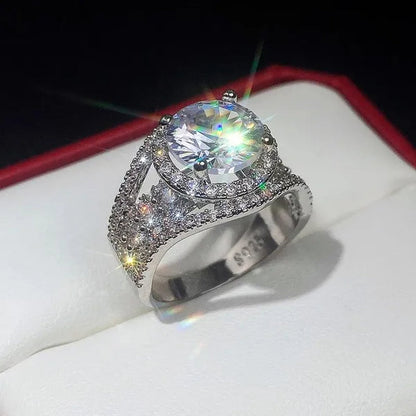 Exquisite Silver Plated Side Micro Inlay Moissanite Diamond Ring for Women Romantic Wedding Bridal Promise Eternity Jewelry