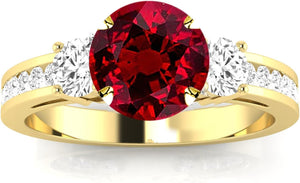 0.5 to 1 Carat Channel Set 3 Three Stone Diamond Engagement Ring with a Ruby Heirloom Quality Center