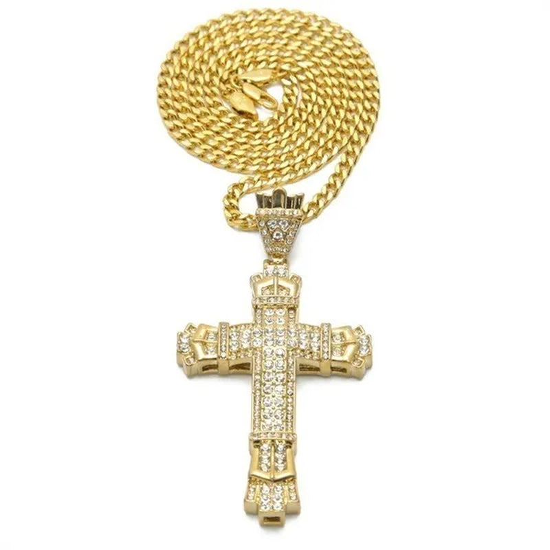Men'S Fashion Jewelry Gold / Silver DIAMOND Cross Pendant Necklace Chain Cross Necklace