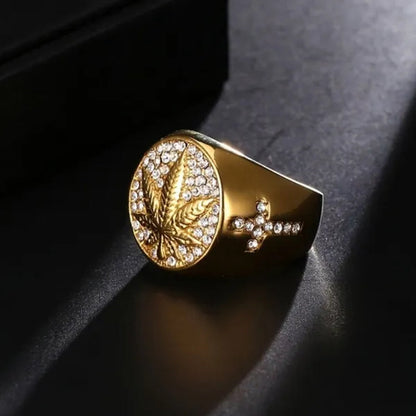 Sophisticated luxury classic Men's zirconia stong Maple Leaf Ring vintage european style Jewelry Fashion Men's three-dimensional relief Maple Leaf Ring Engagement Wedding Party High Jewelry Christmas Gift Size 6-12
