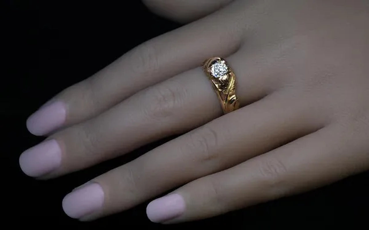 Vintage Maple Leaves Ring Women's Fashion Natural Gemstone White Sapphire Gold Leaf Ring Anniversary Gift Engagement Wedding Band Rings Jewelry Size 5-10