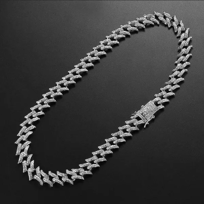 New Fashion Jewelry 925 Silver/Gold/Rose Gold Plated Men Cuban Miami Link Necklace Stainless Steel Diamond Silver Chain Necklace or Bracelet 7/8/18/20/24 Inches 1Pcs