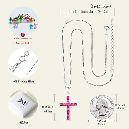 Cross Necklace Sterling Silver Criss Pendant Gemstones Crucifix Jewelry for Women