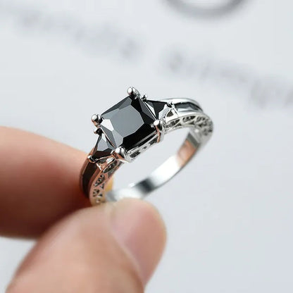 Fashion Women 18K White Gold Princess Cut Black Sapphire Diamond Wedding Ring Party Jewelry Gifts Size 6 7 8 9 10
