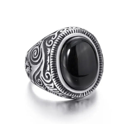 Men's Women's Natural Oval Black Onyx Gem Silver Gold Stainless Steel Ring Gift Jewelry Plus Size 8-15
