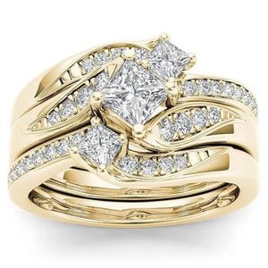 3 Pcs/Set Exquisite Fashion 925 Sterling Silver Natural White Sapphire and Diamond Ring Set Anniversary Gift Bridal Engagement Wedding Jewelry Set Ring Size 5-11 (3 Style Silver, Gold, Rose Gold)