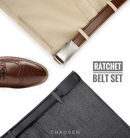 Leather Ratchet Belt Men 2 Pack - Customizable Fit, Effortless Style (35Mm)