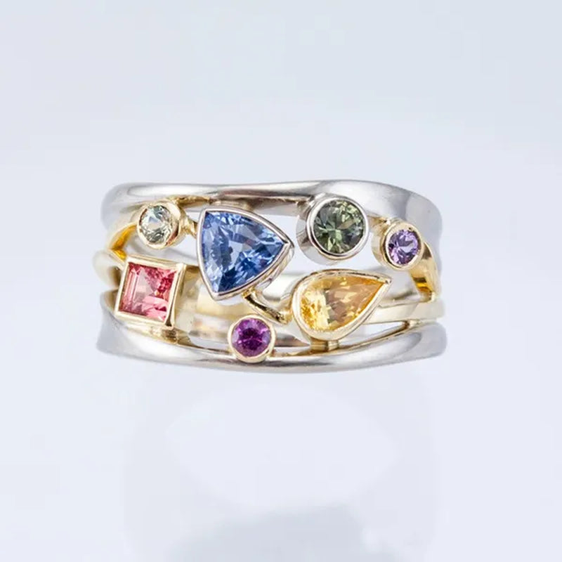 Princess Two-tone 925 Sterling Silver Natural IF Diamond Bride Engagement Wedding Rings Set