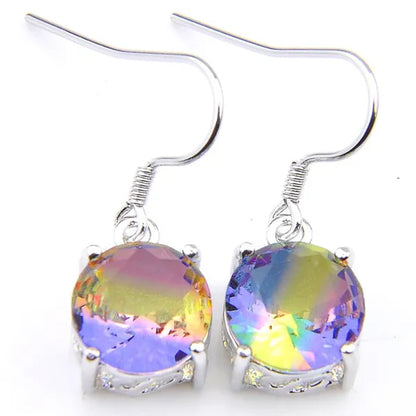 Luckyshine Sparking Round Fire Bi-Colored Tourmaline Gemstone Silver Earrings Pendants Necklaces Jewelry Sets for Women