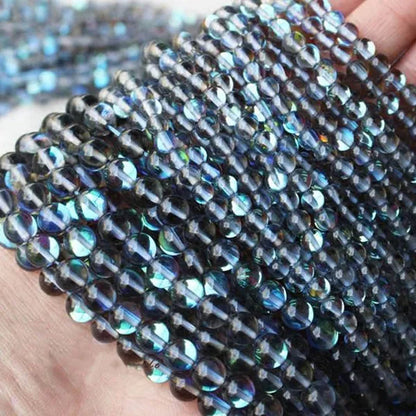 6-12mm Round Gray Rainbow Labradorite Beads Synthetical Moonstone Beads For Jewelry Making Beads 15'' Needlework DIY Beads
