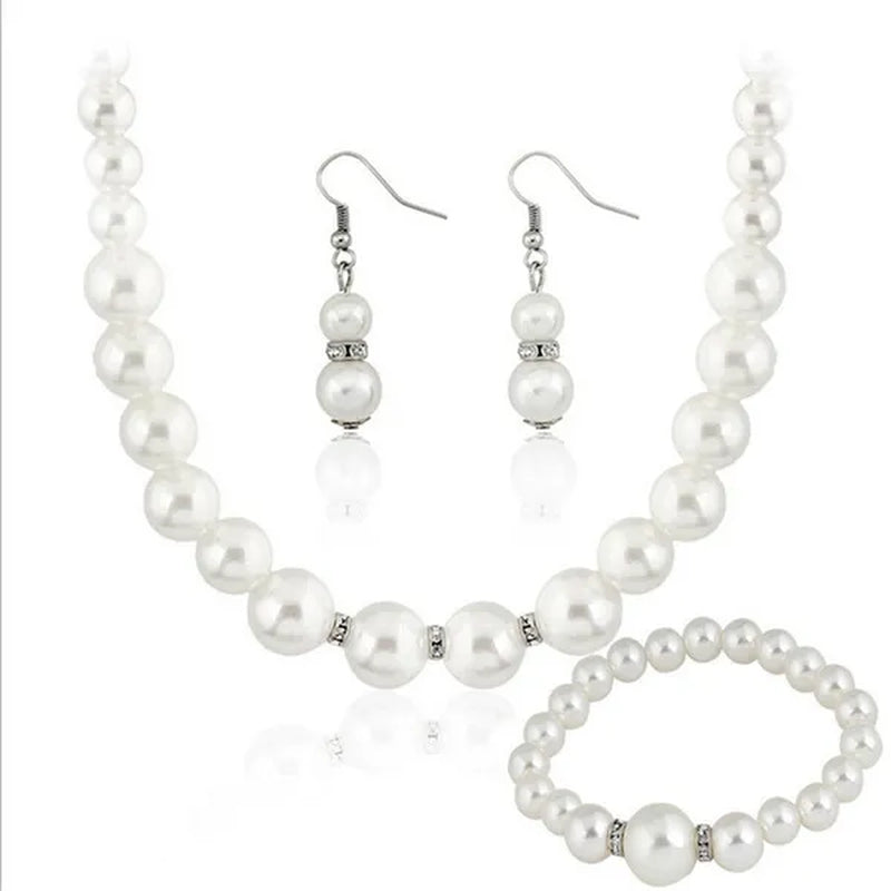 Wedding Jewelry Set Bride Bridesmaid Elegant Princess  Crystal Necklace Earrings Bracelet Pearl Jewelry Set For Women Girl - WORLD TIME VISITS