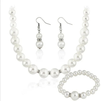 Wedding Jewelry Set Bride Bridesmaid Elegant Princess  Crystal Necklace Earrings Bracelet Pearl Jewelry Set For Women Girl - WORLD TIME VISITS